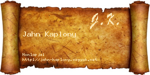 Jahn Kaplony névjegykártya